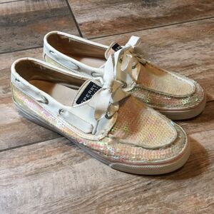 Sperry - White & Pink Sequined Boat Shoes!…